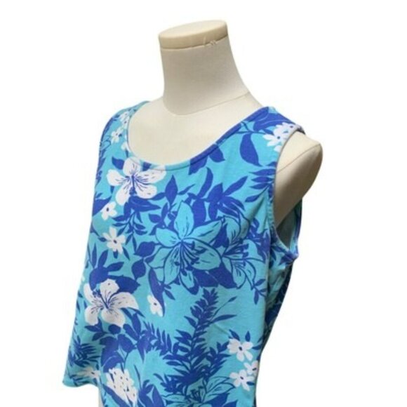White Stag Ladies Large Sleeveless Floral Tank Top Blue & White Cotton/Spandex - Picture 2 of 5